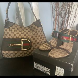 Gucci canvas shoulder bag & stiletto sandals set